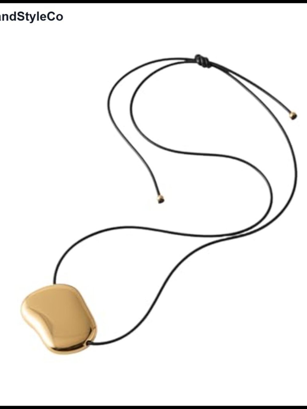 Chunky Gold Plated Pebble Pendant Necklace Adjustable Black Cord Minimalist